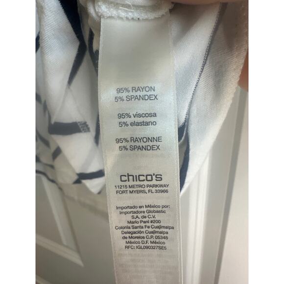 Chico’s Lightweight White with Dark Navy Blue V-Shape Stripes Top - Picture 3 of 8
